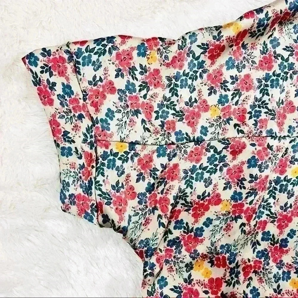 Pale Sky Multicolored Floral Print Quarter Button Short Dolman Sleeve Top Size S - Picture 12 of 16